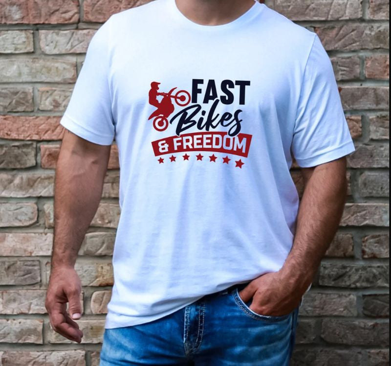 Bikergod Motorcycle Fast Bikes & Freedom 4th of July T-shirt Design 2D Full Printed Sizes S - 5XL - NAVA369