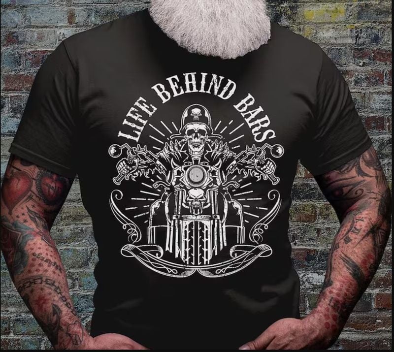 Bikergod Motorcycles Life Behind Bars T-shirt Design 2D Full Printed Sizes S - 5XL - NACA56