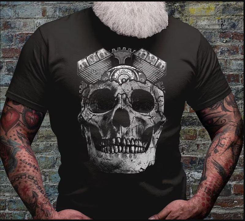 Bikergod Motorcycles Skull Biker T-shirt Design 2D Full Printed Sizes S - 5XL - NACA54
