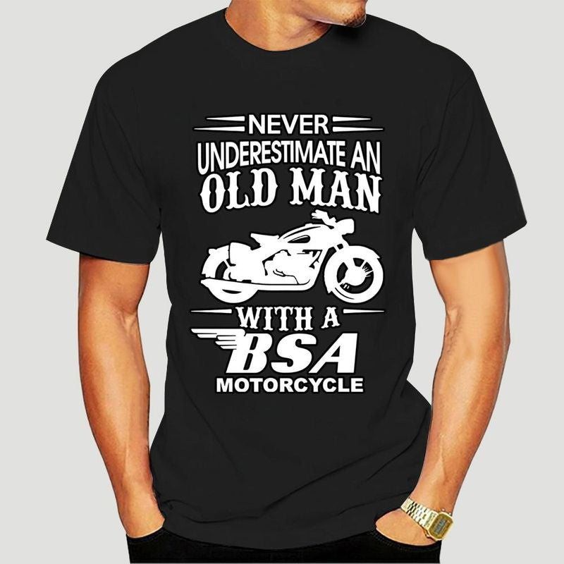 Bikergod Motorcycles Never Underestimate An Old Man With A Bsa Motorcycle T-shirt Design 2D Full Printed Sizes S - 5XL - NADA209