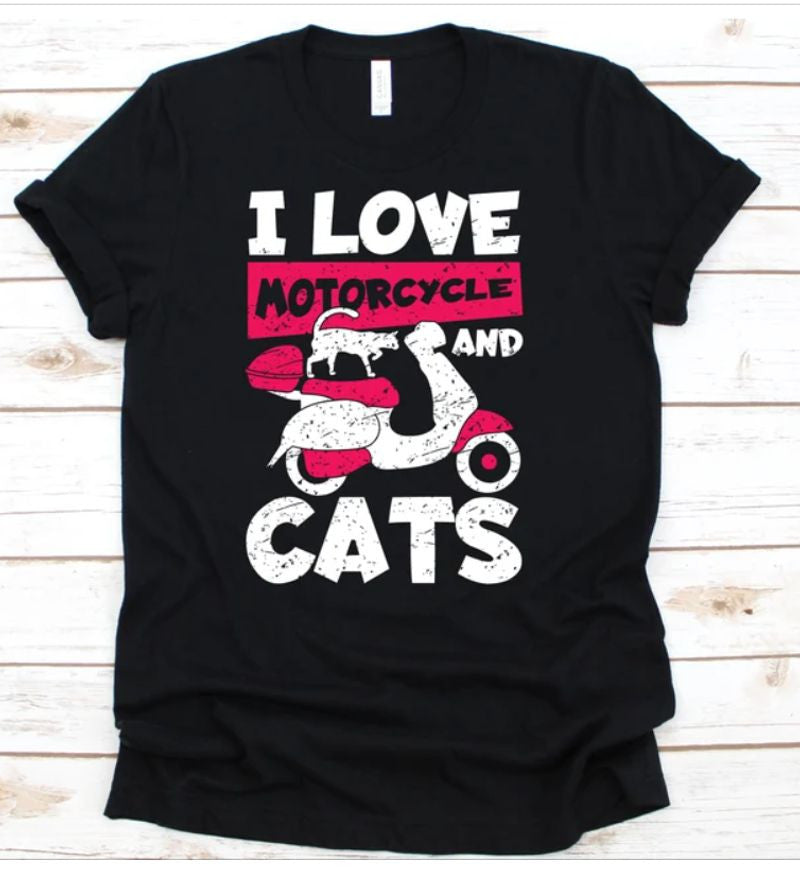 Bikergod Motorcycles I Love Motorcycle And Cats T-shirt Design 2D Full Printed Sizes S - 5XL - NAEA256