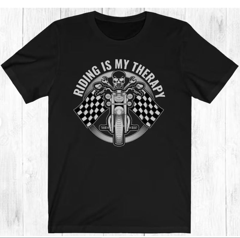 Bikergod Motorcycles Riding is My Therapy T-shirt Design 2D Full Printed Sizes S - 5XL - NACA66