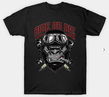 Bikergod Motorcycles Ride or Die Biker Gorilla T-shirt Design 2D Full Printed Sizes S - 5XL - NABA150