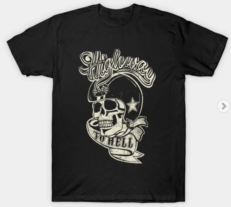 Bikergod Motorcycles Highway to hell T-shirt Design 2D Full Printed Sizes S - 5XL - NABA141