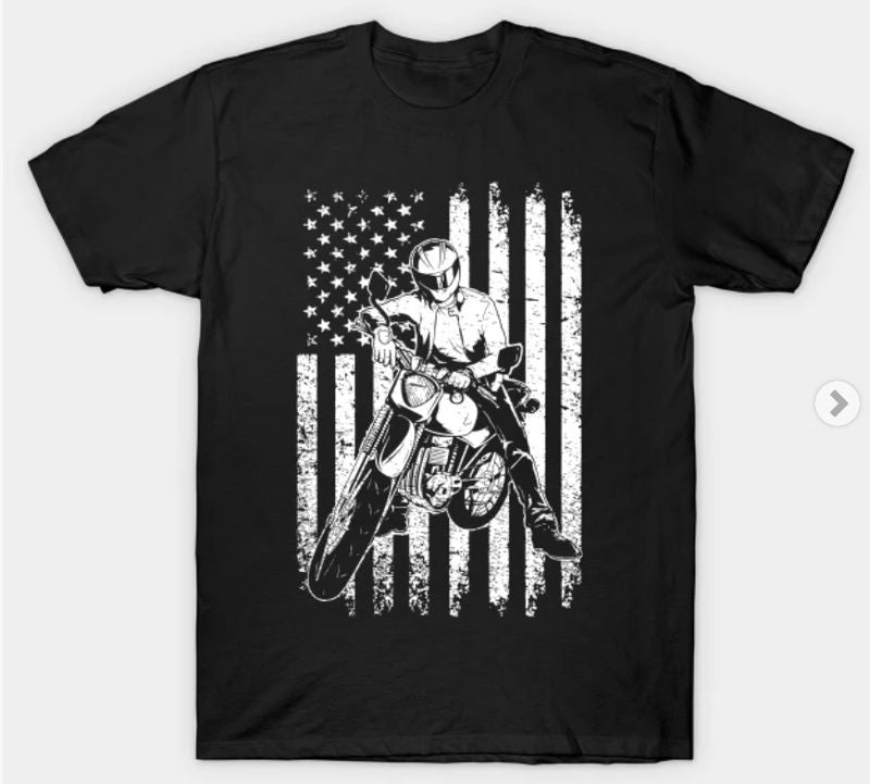 Bikergod Motorcycle Motocross US Flag T-shirt Design 2D Full Printed Sizes S - 5XL - NABA159