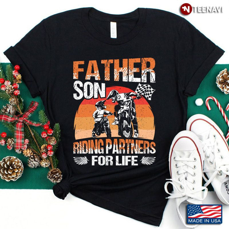 Bikergod Motorcycle Vintage Father Son Riding Partners For Life T-shirt Design 2D Full Printed Sizes S - 5XL - NAAR59