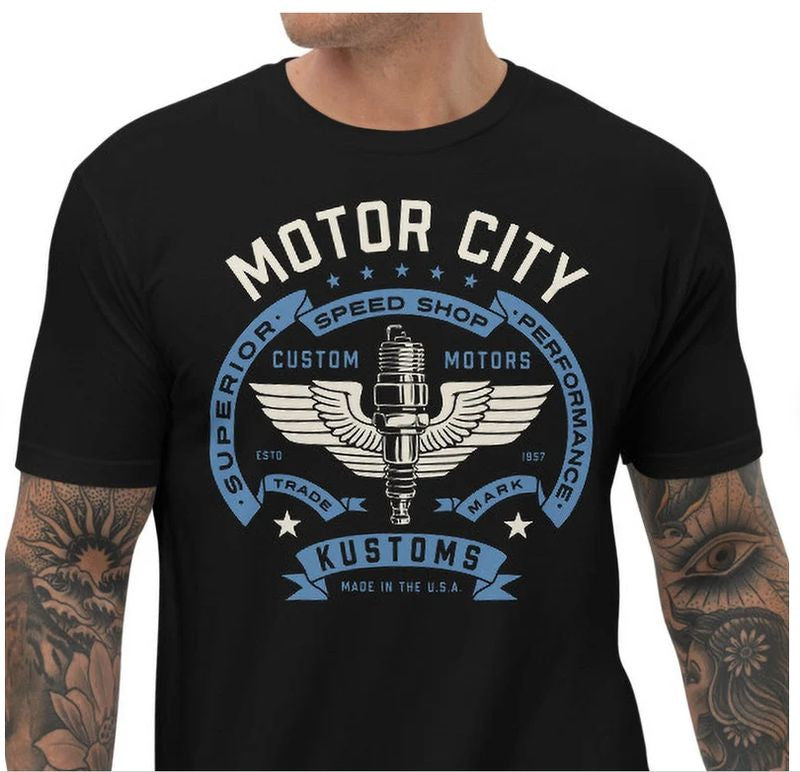 Bikergod Motorcycles Motor City T-shirt Design 2D Full Printed Sizes S - 5XL - NAU9555