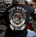 Bikergod Motorcycle The road will set you free skeleton rider T-shirt Design 2D Full Printed Sizes S - 5XL - NAAM32