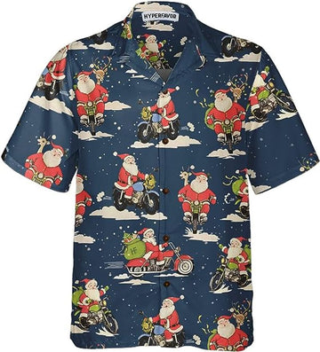 Bikergod Motorcycle Santa On Motorcycle Christmas COTTON Hawaii Shirt Design 3D Full Printed Sizes S - 5XL NABD409