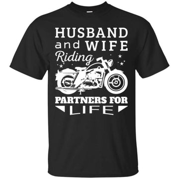 Bikergod Motorcycle Husband and Wife Riding Partners For Life T-shirt, Crew-neck Sweatshirt, Hoodie, Tank Top, V-neck T-shirt Design 2D Full Printed Sizes S - 5XL - NABD318