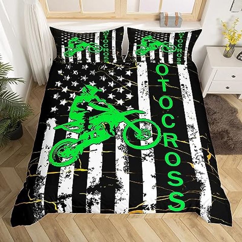 Bikergod Motorcycle Motocross Rider US Flag Bedding Set Cover Design 3D - NABB251