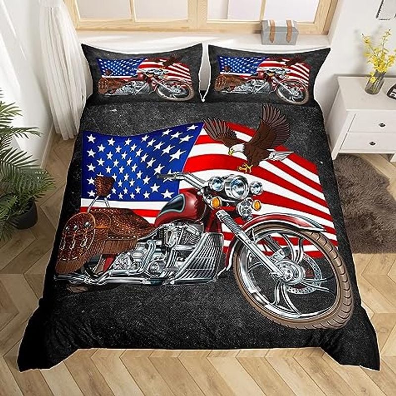Bikergod Motorcycle Motocross Rider US Flag Bedding Set Cover Design 3D - NABB246