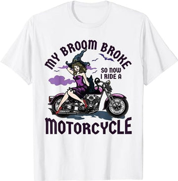 Bikergod Motorcycle Halloween Witch My Broom Broke So Now I Ride a Motorcycle T-shirt, Crew-neck Sweatshirt, Hoodie, Tank Top, V-neck T-shirt Design 2D Full Printed Sizes S - 5XL - NABD302