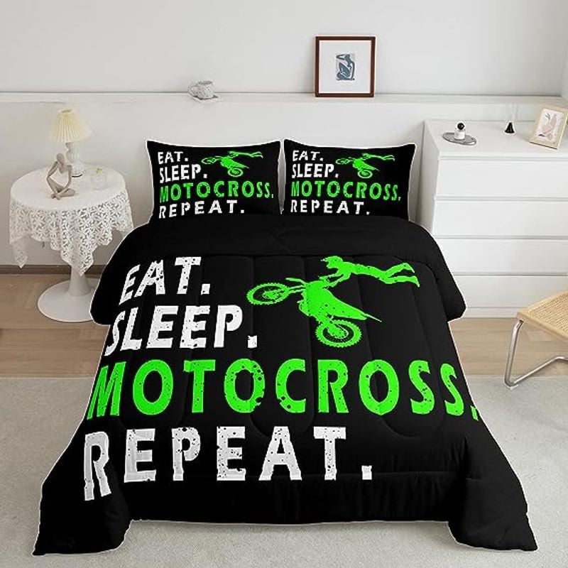 Bikergod Motorcycle Eat Sleep Motocross Repeat Bedding Set Cover Design 3D - NABB290