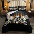 Bikergod Motorcycle Motocross Rider Dirt Bike Skull fire Biker Bedding Set Cover Design 3D - NABB272