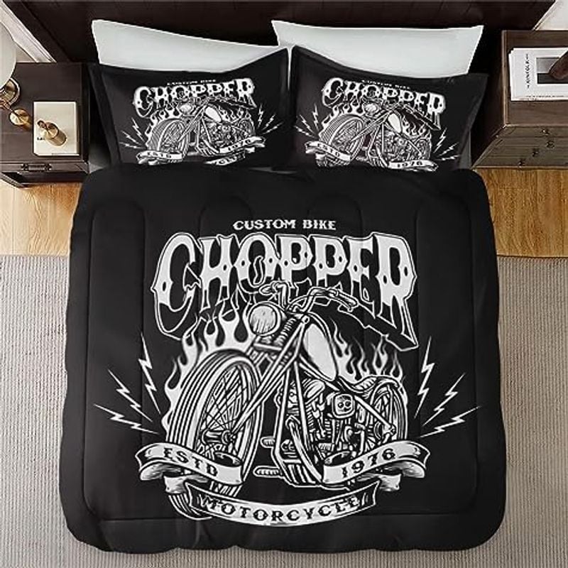 Bikergod Motorcycle Chopper Motorcycle Bedding Set Cover Design 3D - NABB250