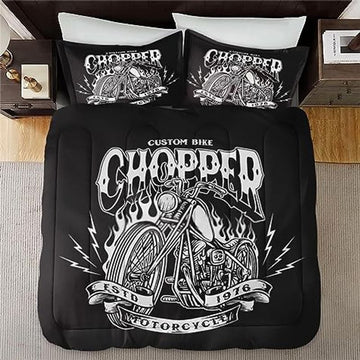 Bikergod Motorcycle Chopper Motorcycle Bedding Set Cover Design 3D - NABB250