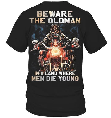 Bikergod Motorcycle Beware the Oldman T-shirt, Crew-neck Sweatshirt, Hoodie, Tank Top, V-neck T-shirt Design 2D Full Printed Sizes S - 5XL - NABD210