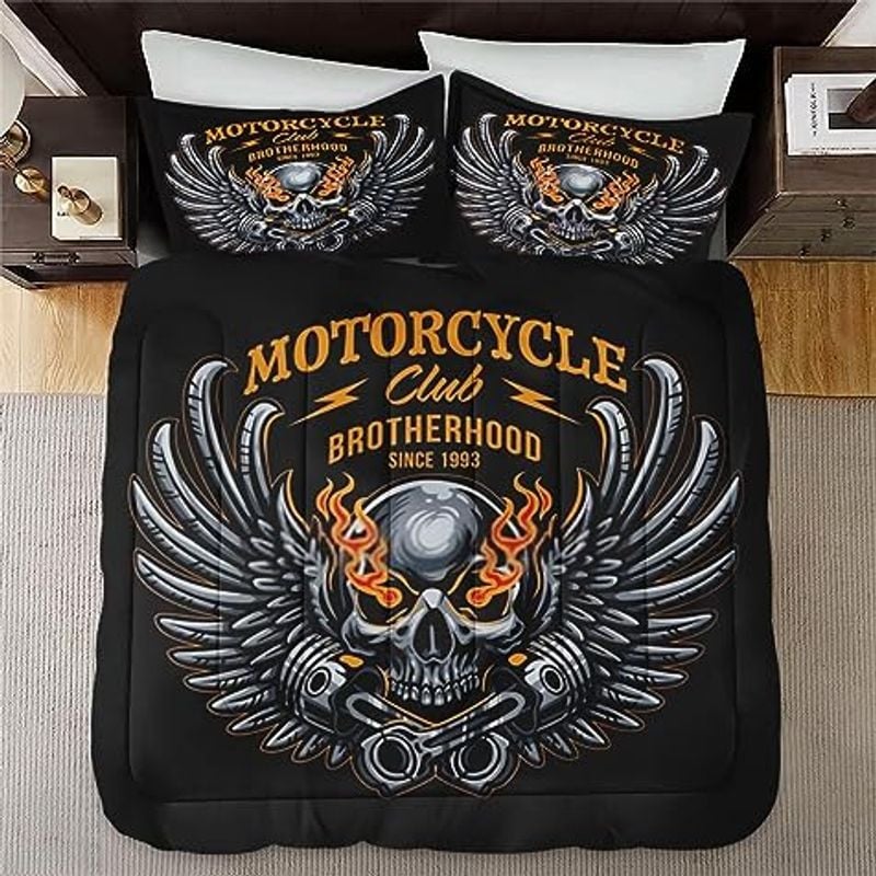 Bikergod Motorcycle Club Brotherhood Skull Biker Bedding Set Cover Design 3D - NABB247