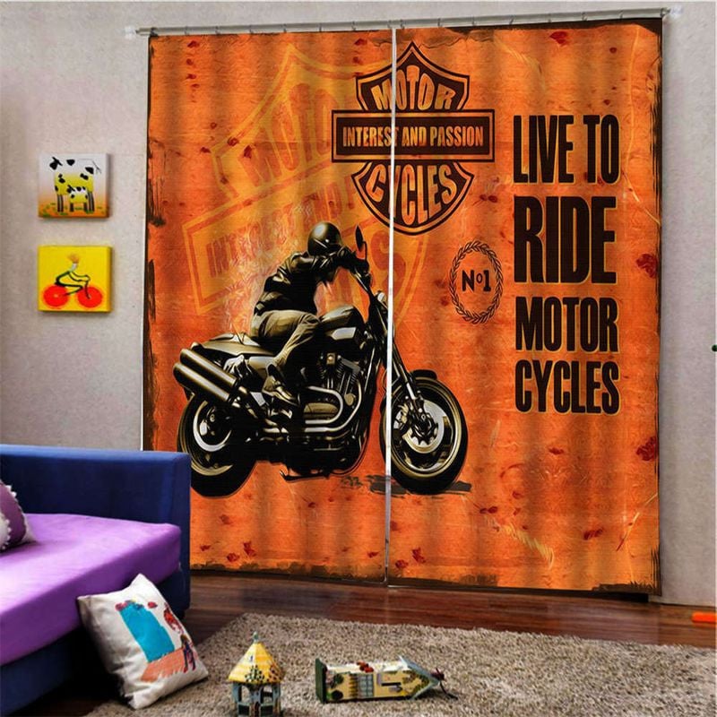 Bikergod Motorcycle Live To Ride Vintage Curtain Design 3D Full Printed NABC340