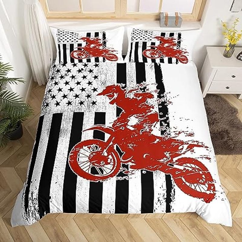 Bikergod Motorcycle Motocross Rider US Flag Bedding Set Cover Design 3D - NABB244