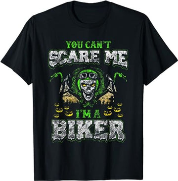 Bikergod Motorcycle You Can't Scare Me I Am A Biker Skull Halloween T-shirt, Crew-neck Sweatshirt, Hoodie, Tank Top, V-neck T-shirt Design 2D Full Printed Sizes S - 5XL - NABC301