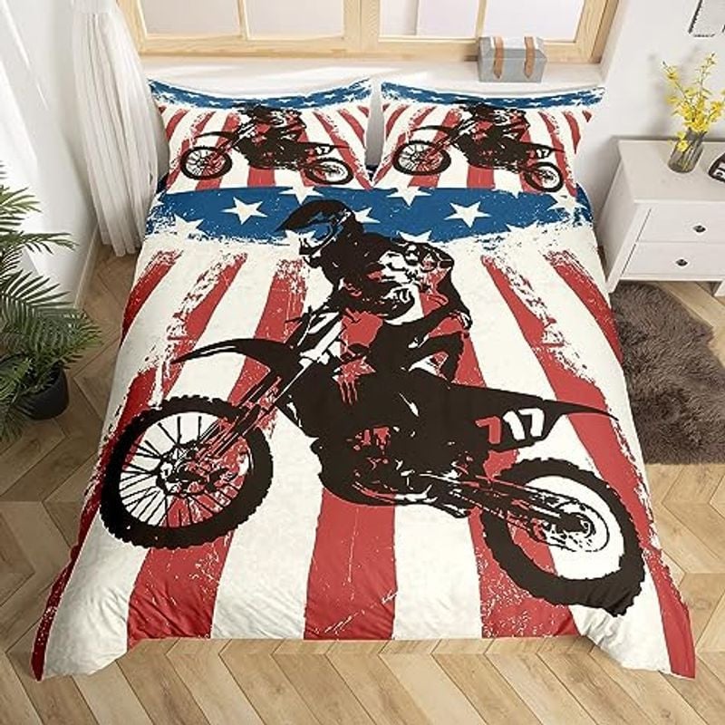 Bikergod Motorcycle Motocross Rider US Flag Bedding Set Cover Design 3D - NABB243