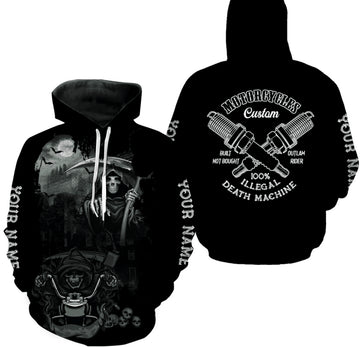 Bikergod Motorcycle 100% Illegal Death Machine Custom Name Hoodie Design 3D Full Printed Sizes S - 5XL - NMK11B