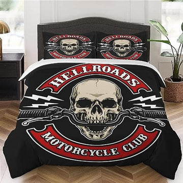 Bikergod Motorcycle Hellroads Motorcycle Club Skull Biker Bedding Set Cover Design 3D - NABB276