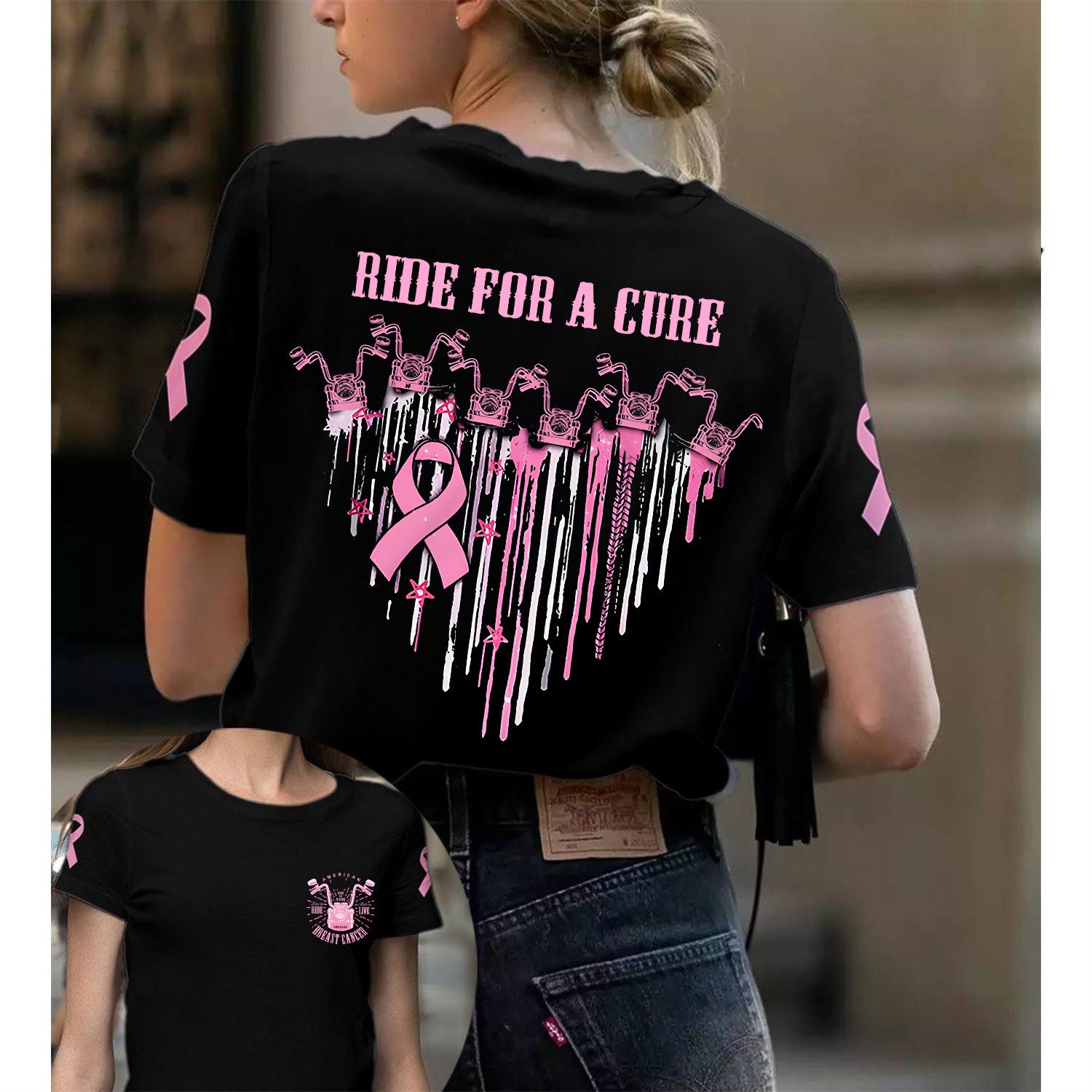 Bikergod Motorcycle Ride For A Cure American Motorcycle Breast Cancer Awareness T-shirt Design 3D Full Printed Sizes S - 5XL - NABD269