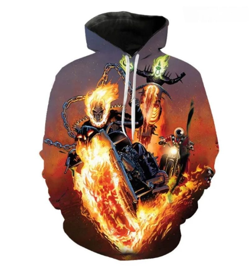 Bikergod Motorcycle Ghost Fire Rider Hoodie Design 3D Full Printed Sizes S - 5XL - NAQA204