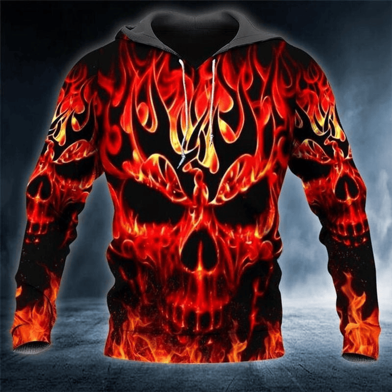 Bikergod Motorcycle Death Skull Ghost Fire Hoodie Design 3D Full Printed Sizes S - 5XL - NAQA203