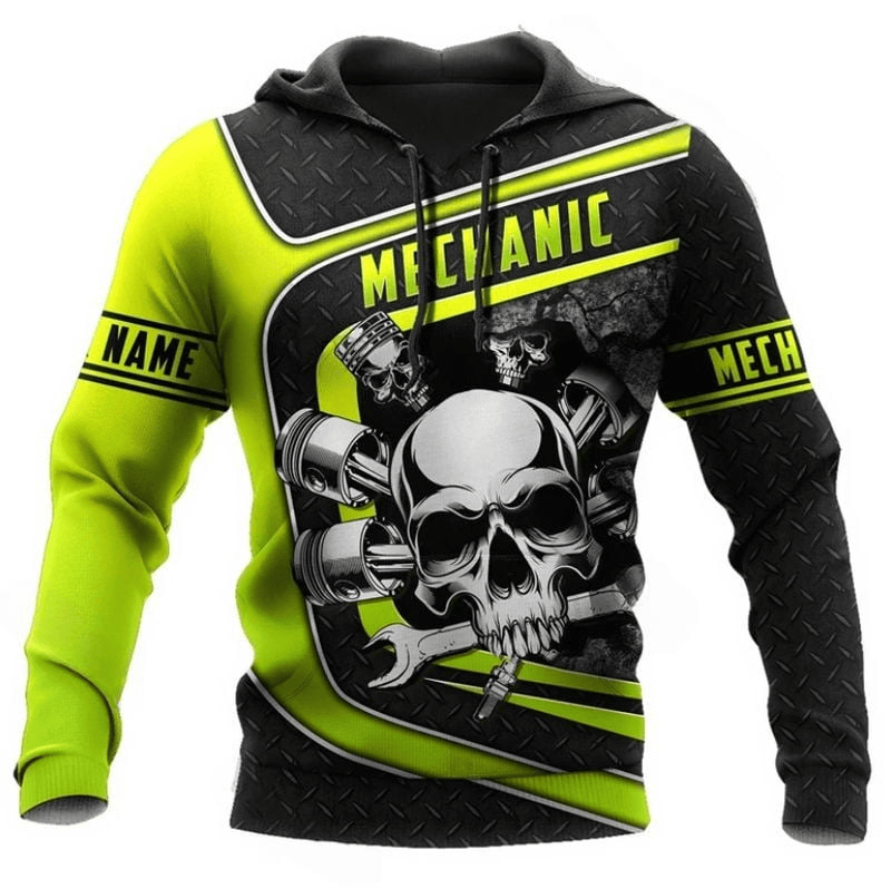 Bikergod Motorcycle Mechanic Skull Custom Name Hoodie Design 3D Full Printed Sizes S - 5XL - NAQA251H