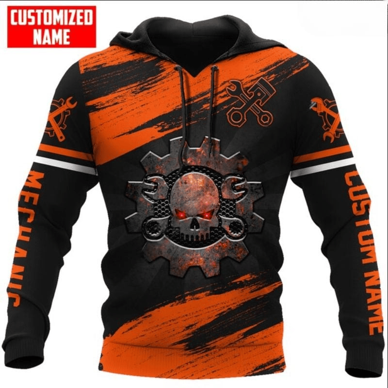 Bikergod Motorcycle Mechanic Skull Custom Name Hoodie Design 3D Full Printed Sizes S - 5XL - NAQA344