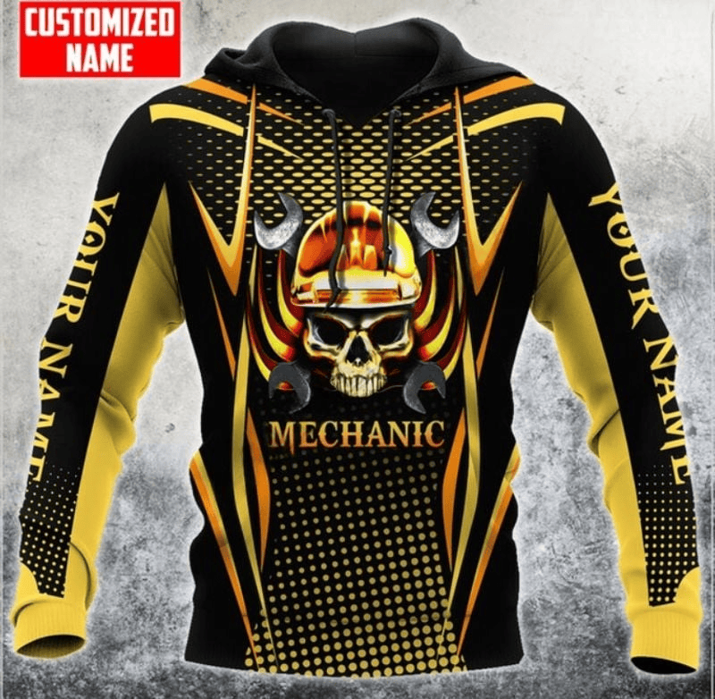 Bikergod Motorcycle Mechanic Skull Custom Name Hoodie Design 3D Full Printed Sizes S - 5XL - NAQA347
