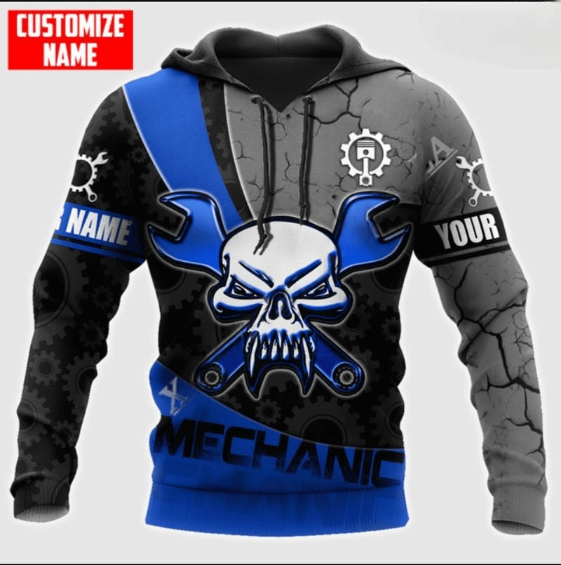 Bikergod Motorcycle Mechanic Skull Custom Name Hoodie Design 3D Full Printed Sizes S - 5XL - NAQA346