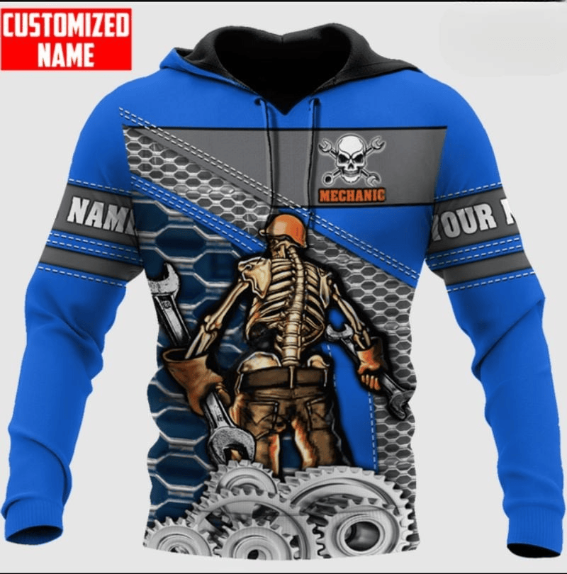 Bikergod Motorcycle Mechanic Skull Custom Name Hoodie Design 3D Full Printed Sizes S - 5XL - NAQA342