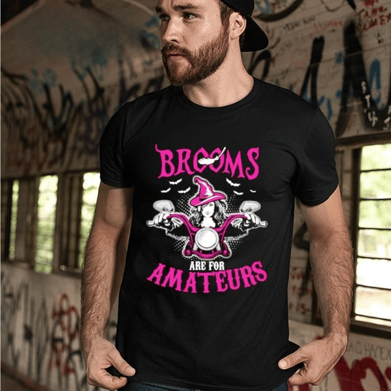 Bikergod Motorcycle brooms are for amateurs Halloween T-shirt, Crew-neck Sweatshirt, Hoodie, Tank Top, V-neck T-shirt Design 2D Full Printed Sizes S - 5XL - NABC309