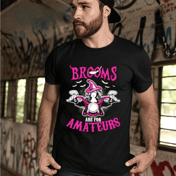 Bikergod Motorcycle brooms are for amateurs Halloween T-shirt, Crew-neck Sweatshirt, Hoodie, Tank Top, V-neck T-shirt Design 2D Full Printed Sizes S - 5XL - NABC309