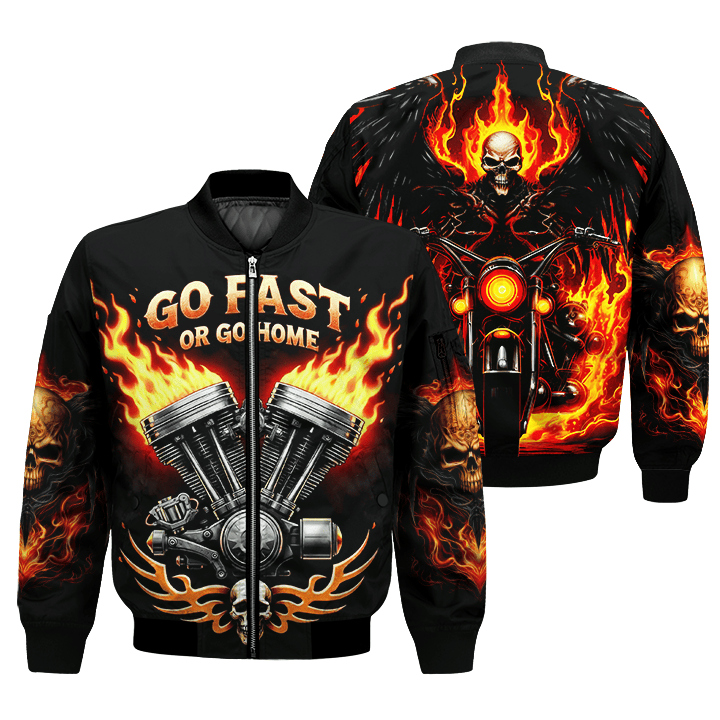 Bikergod Ghost Fire Biker Flame Skull Bomber Jacket Design 3D Full Printed HM02042503