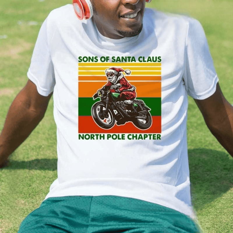 Bikergod Motorcycle Sons Of Santa Claus North Pole Chapter Christmas T-shirt, Crew-neck Sweatshirt, Hoodie, Tank Top, V-neck T-shirt Design 2D Full Printed Sizes S - 5XL - NABF276