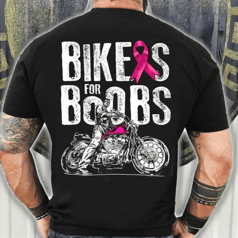 Bikergod Motorcycle Bikers For Boobs Riding Motorcycle Breast Cancer Awareness T-shirt Design 2D Full Printed Sizes S - 5XL - NAAR41