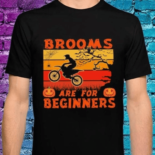 Bikergod Motorcycle brooms are for beginners Halloween T-shirt, Crew-neck Sweatshirt, Hoodie, Tank Top, V-neck T-shirt Design 2D Full Printed Sizes S - 5XL - NABC332