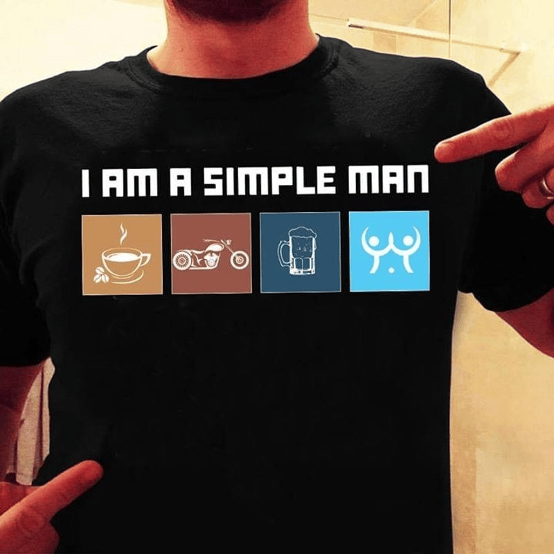 Bikergod Motorcycle I Am A Simple Man Coffee Motorcycle Beer & Boobs T-shirt, Crew-neck Sweatshirt, Hoodie, Tank Top, V-neck T-shirt Design 2D Full Printed Sizes S - 5XL - NABU286
