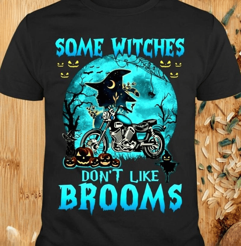 Bikergod Motorcycle Some Witches Don't Like Brooms Halloween T-shirt, Crew-neck Sweatshirt, Hoodie, Tank Top, V-neck T-shirt Design 2D Full Printed Sizes S - 5XL - NABK202
