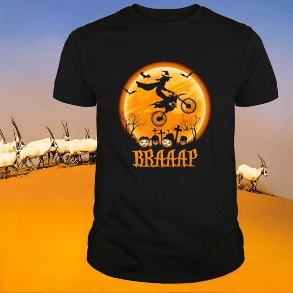 Bikergod Motorcycle Witch riding motorcycle Braaaap Halloween T-shirt, Crew-neck Sweatshirt, Hoodie, Tank Top, V-neck T-shirt Design 2D Full Printed Sizes S - 5XL - NABD267