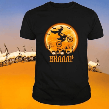 Bikergod Motorcycle Witch riding motorcycle Braaaap Halloween T-shirt, Crew-neck Sweatshirt, Hoodie, Tank Top, V-neck T-shirt Design 2D Full Printed Sizes S - 5XL - NABD267