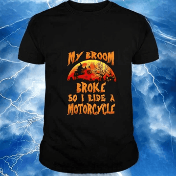 Bikergod Motorcycle Witch my broom broke so I ride a Motorcycle Halloween T-shirt, Crew-neck Sweatshirt, Hoodie, Tank Top, V-neck T-shirt Design 2D Full Printed Sizes S - 5XL - NABD253