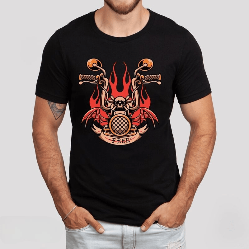 Bikergod Motorcycle Skull Biker Free T-shirt, Crew-neck Sweatshirt, Hoodie, Tank Top, V-neck T-shirt Design 2D Full Printed Sizes S - 5XL - NAMA298