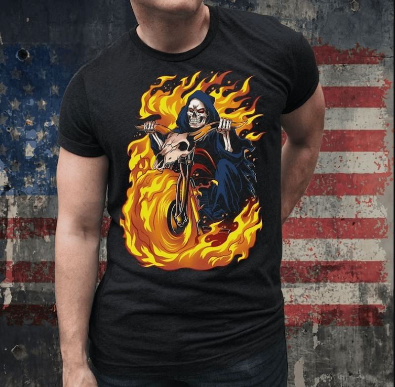 Bikergod Motorcycle Flaming Biker Skull T-shirt Design 2D Full Printed Sizes S - 5XL - NAIA371